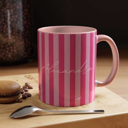 Personalized Name Pink Striped Coffee Tea Mug