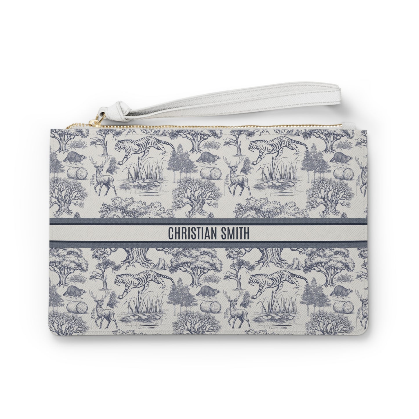 Personalized Name Luxury Vintage Toile De Jouy French Nature Landscape Seamless Pattern Art Version 2 Clutch Bag | Christmas Birthday Gift Ideas