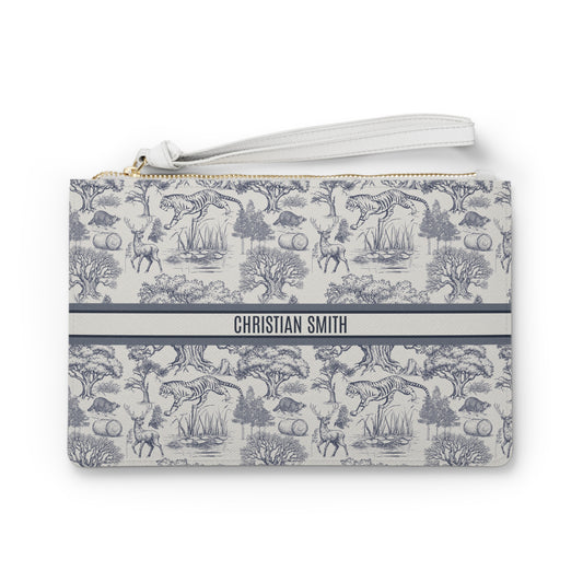 Personalized Name Luxury Vintage Toile De Jouy French Nature Landscape Seamless Pattern Art Version 2 Clutch Bag | Christmas Birthday Gift Ideas
