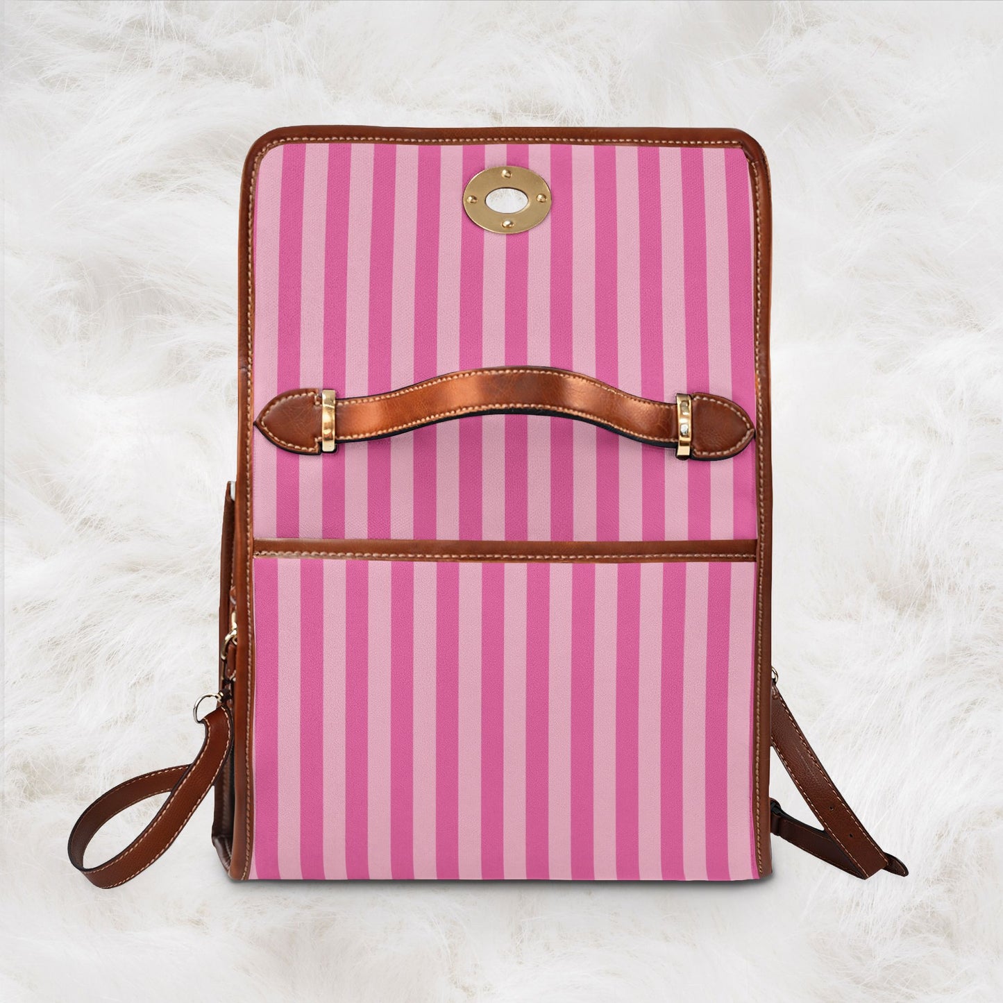 Personalized Name Waterproof Canvas Bag | Pink Stripe Crossbody Shoulder Tote Handbag
