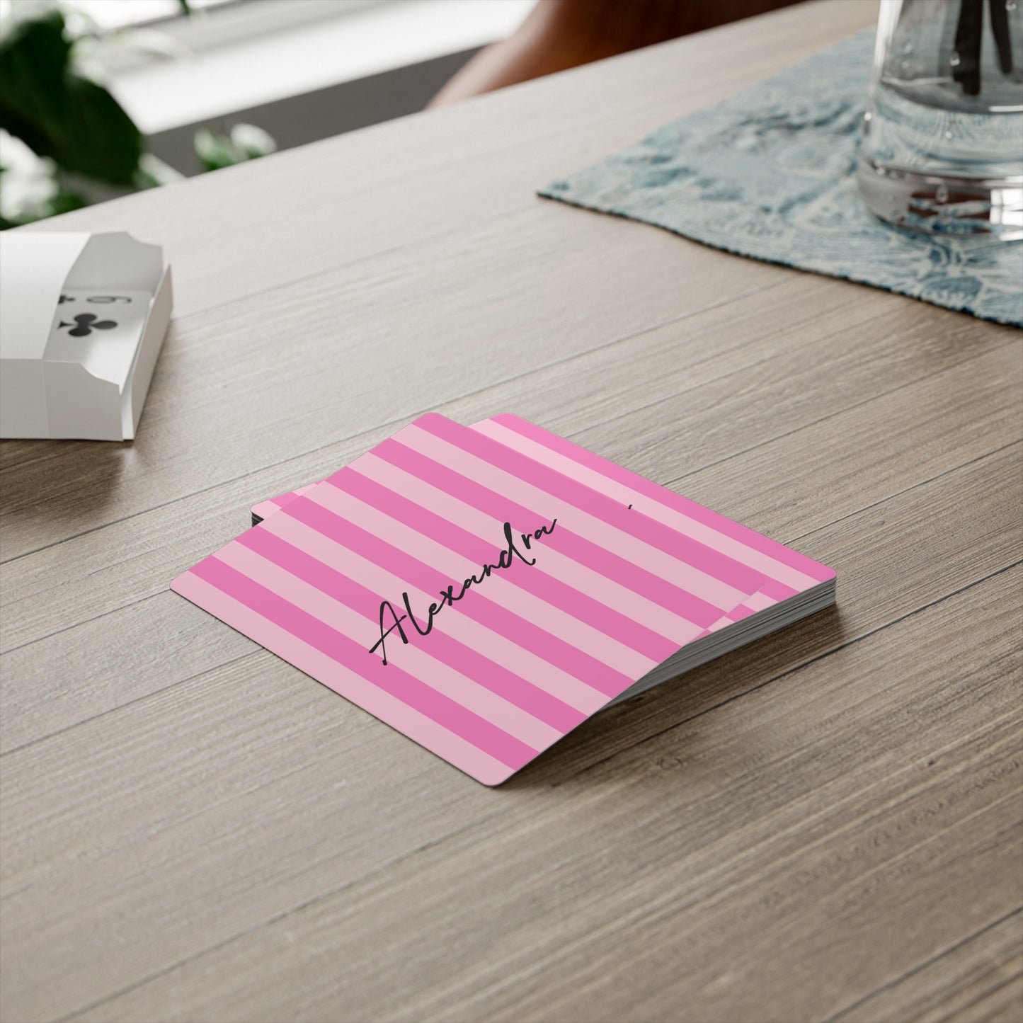 Personalized Name Pink Stripes Poker Playing Cards Set | Birthday Christmas Souvenir Gift