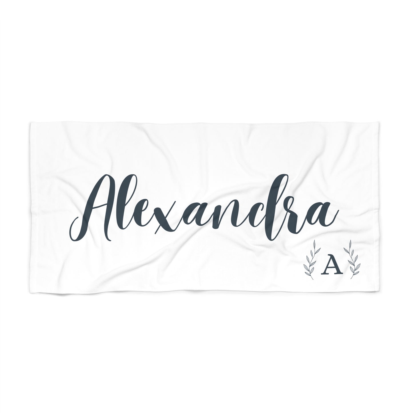 Personalized Script Name  and Initial Wreath Name  Beach Towel | Summer Pool Birthday Christmas Vacation Gift