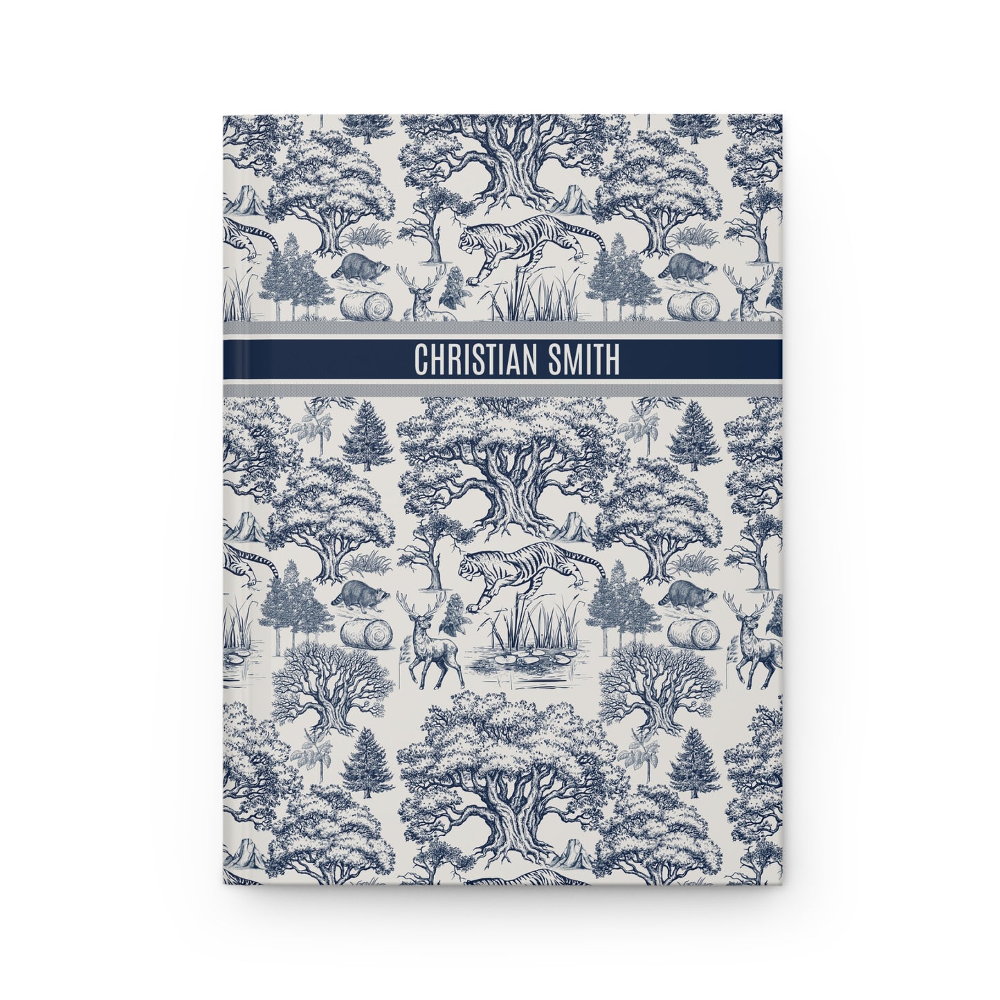 Personalized Name Toile De Jouy Seamless Nature Landscape Pattern Hardcover Journal Version 1