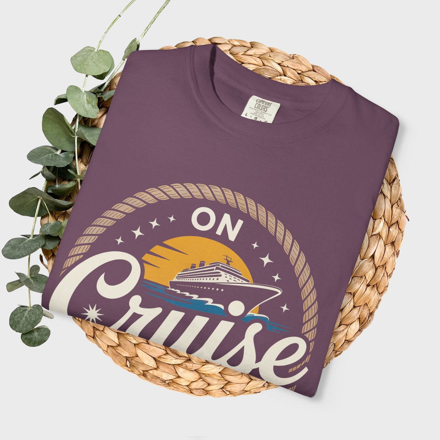 On Cruise Control T-Shirt | Nautical Rope Sunset Graphic Travel Vacation Tee