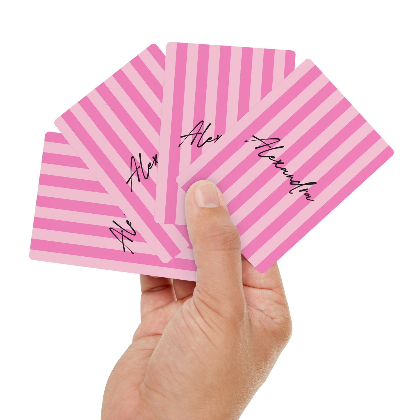 Personalized Name Pink Stripes Poker Playing Cards Set | Birthday Christmas Souvenir Gift