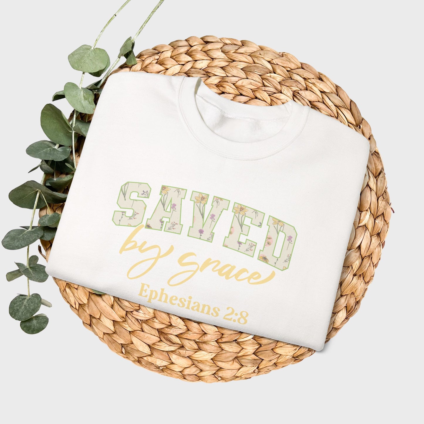 Saved by Grace Ephesians 2:8 Bible Verse Christian Sweatshirt | Inspirational Crewneck Unisex Gift | Cozy Everyday Wear