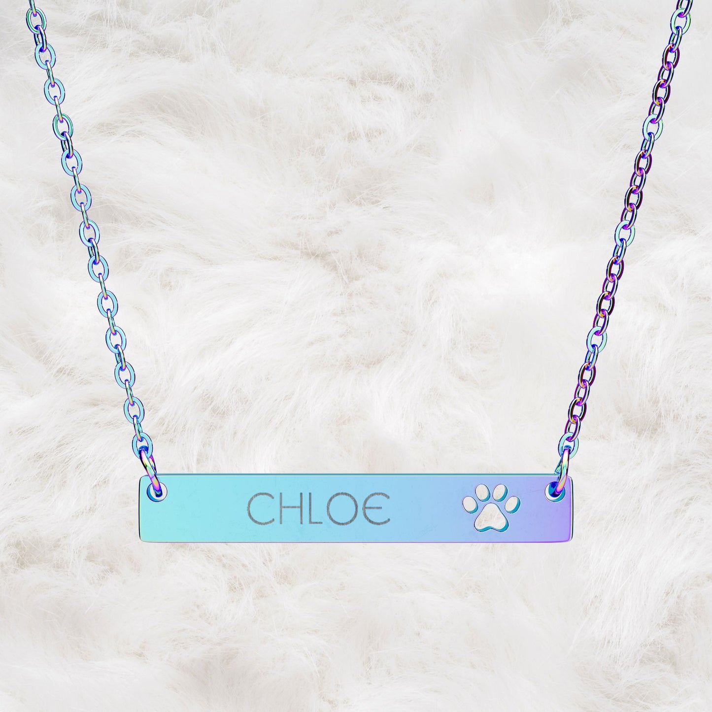 Personalized Paw Cutout Bar Necklace — Engraved Name Pet Jewelry