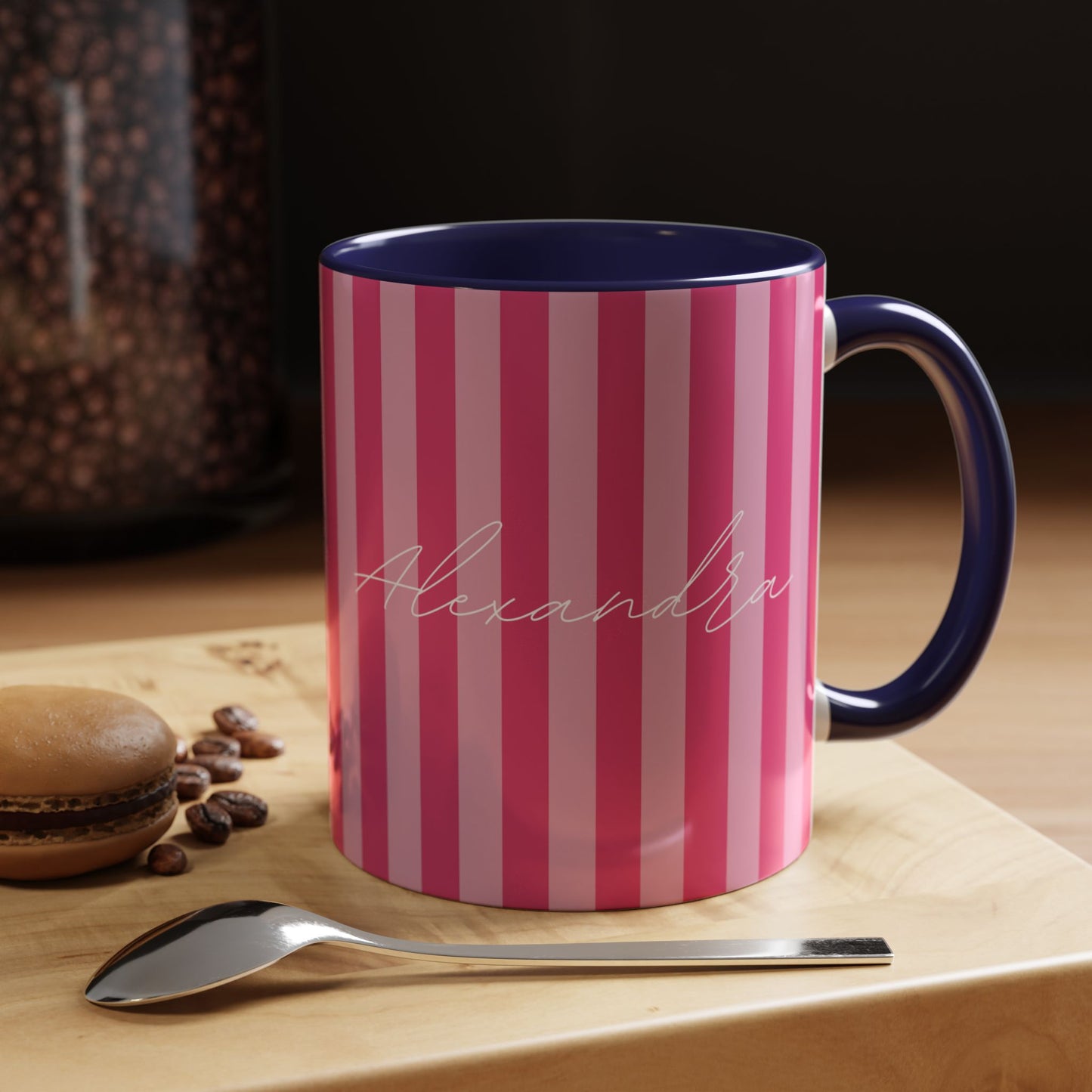 Personalized Name Pink Striped Coffee Tea Mug