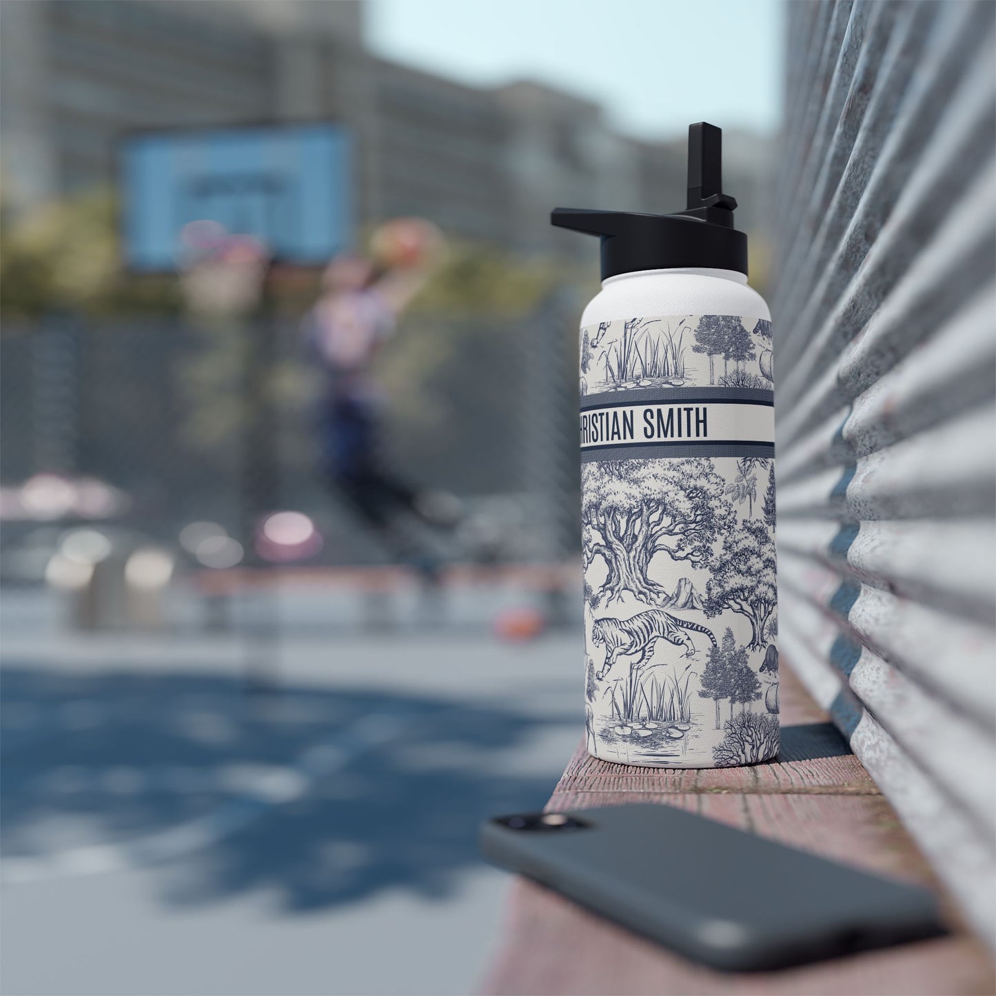 Personalized Name Luxury Vintage Toile De Jouy French Nature Landscape Seamless Pattern Fashion Art Version 2 Stainless Steel Bottle Tumbler Gift Idea