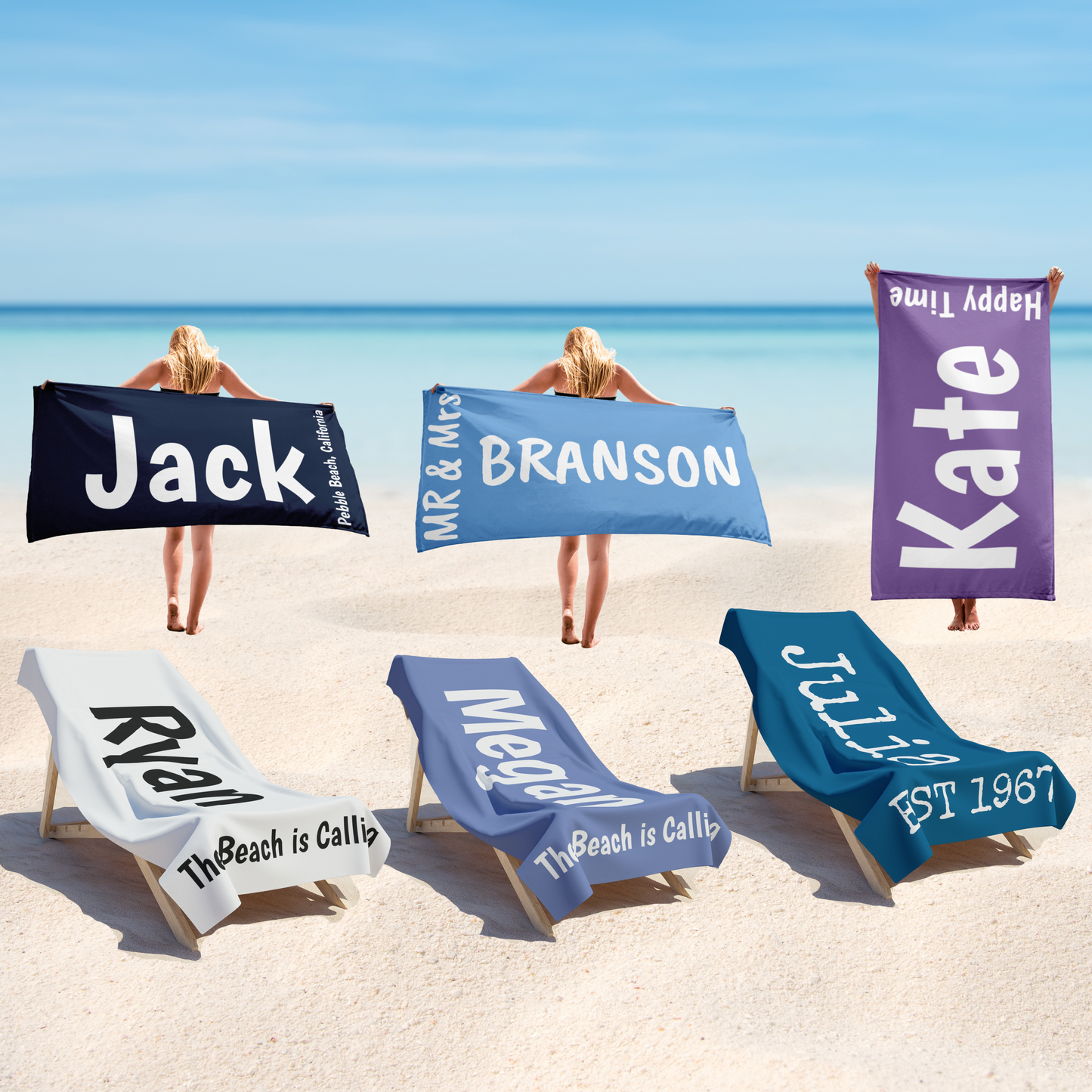 Personalized Name and Side Text Beach Towel Unique Gift Ideas