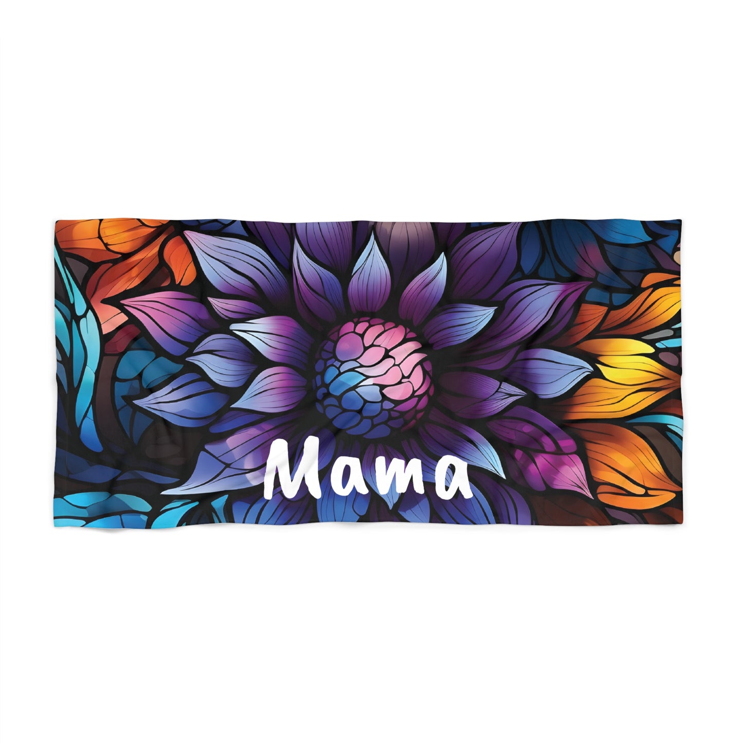 Personalized Name Colorful Floral Flower  Beach Towel | Birthday Anniversary Gift Idea Travel Vacation Summer Pool Bath