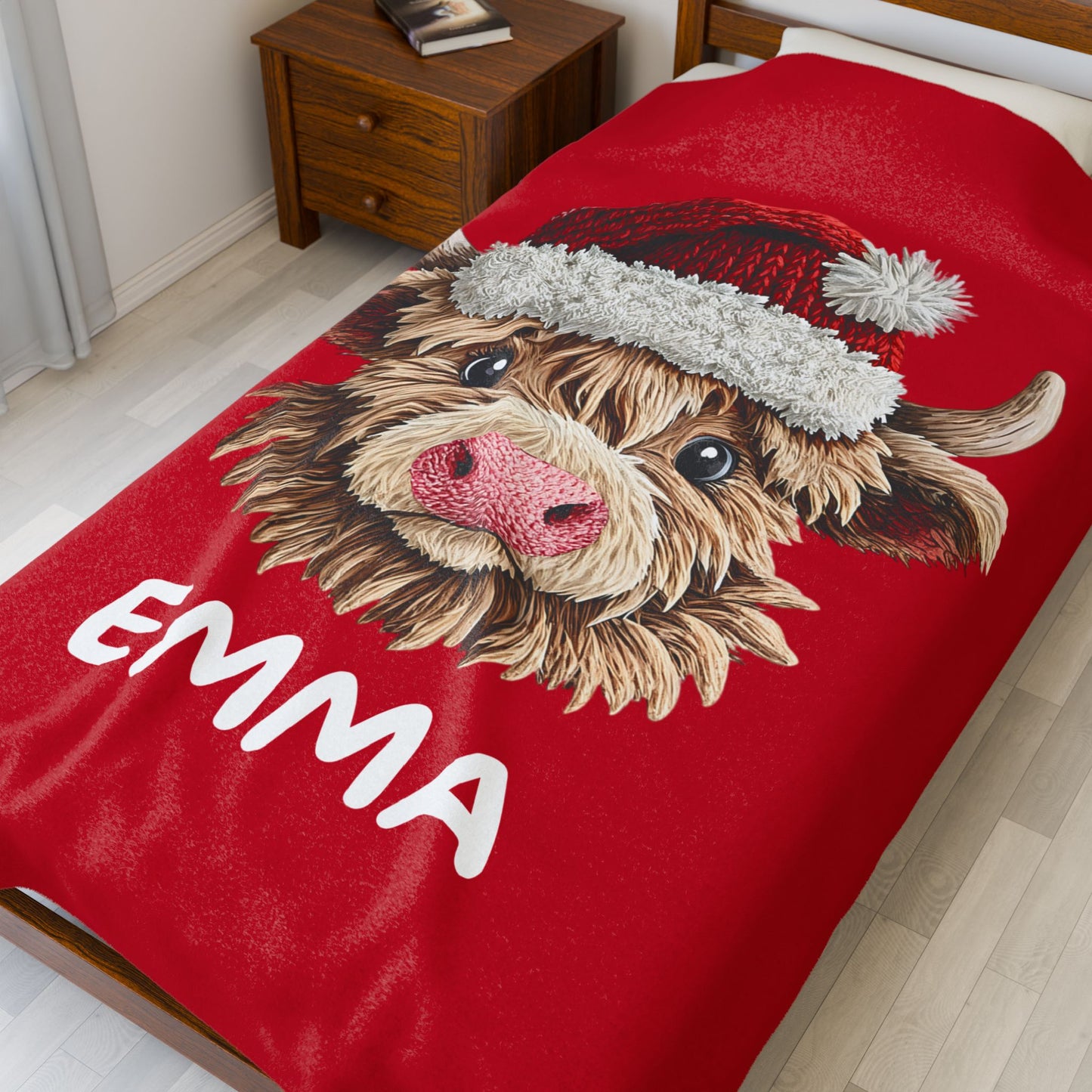 Personalized Name on Cute Highland Cow Velveteen Plush Blanket | Hunting Christmas Gift Ideas