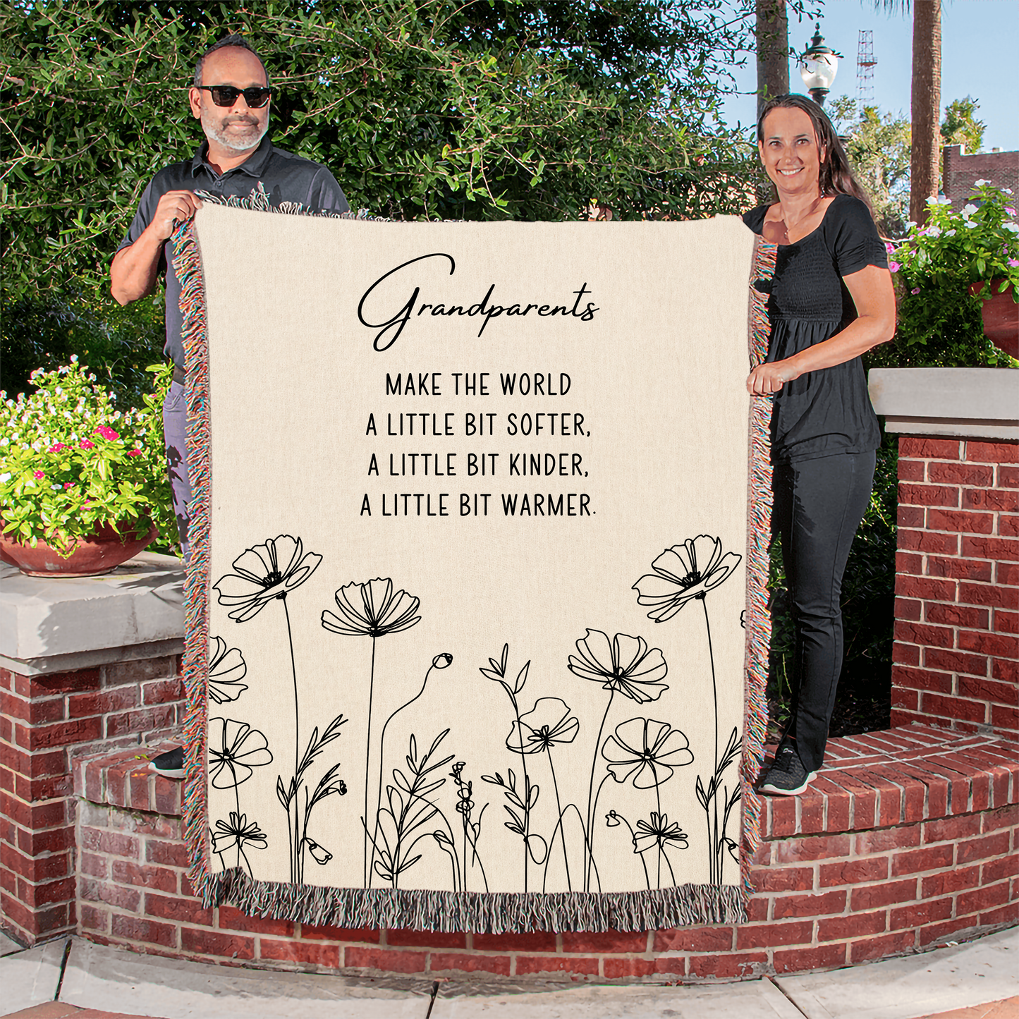 Grandparents Flower Woven Throw Blanket, Hunting Birthday Christmas Gift