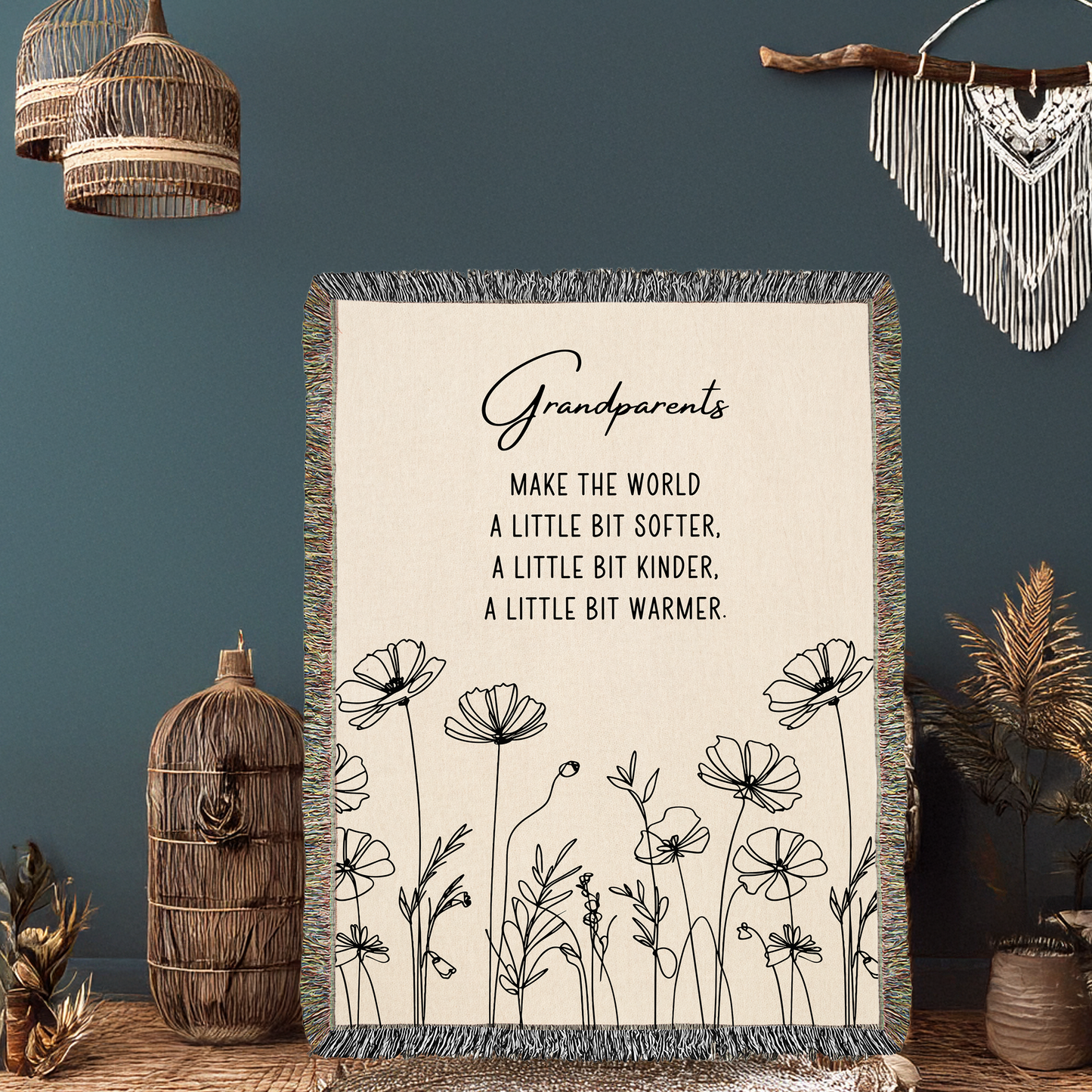Grandparents Flower Woven Throw Blanket, Hunting Birthday Christmas Gift