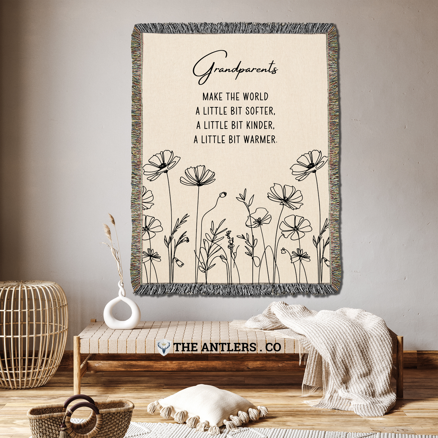 Grandparents Flower Woven Throw Blanket, Hunting Birthday Christmas Gift