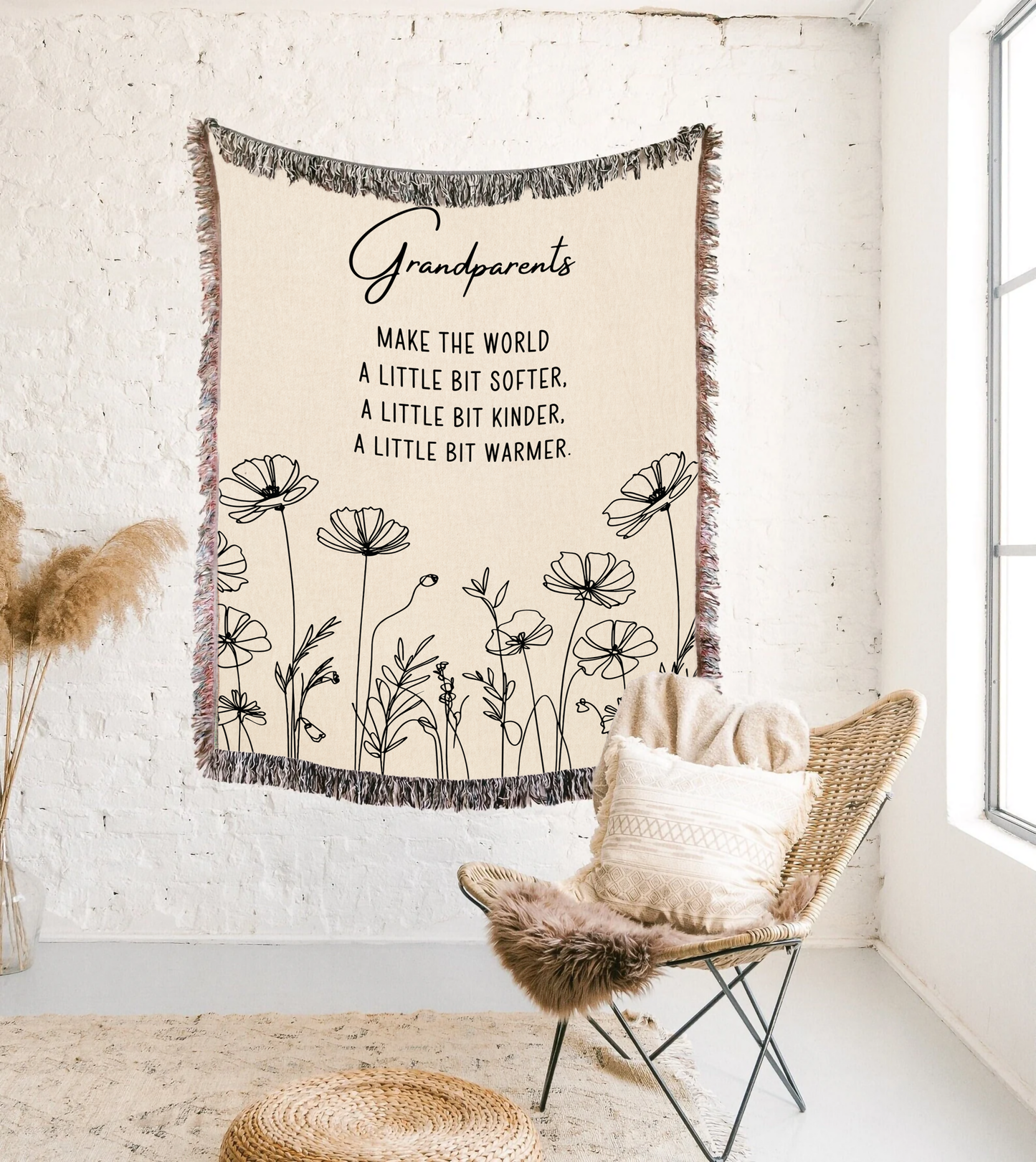 Grandparents Flower Woven Throw Blanket, Hunting Birthday Christmas Gift