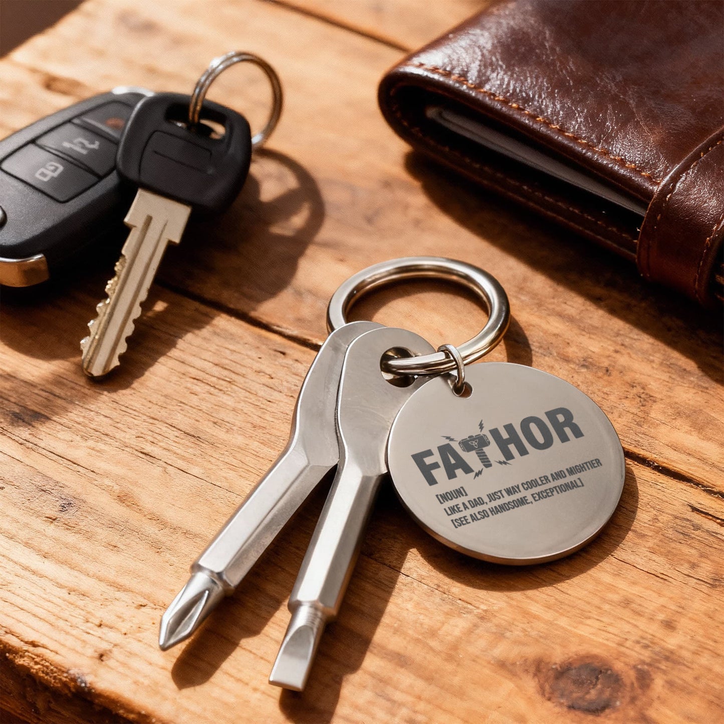 Funny Engraved Father [Fa-Thor] Definition Screwdriver Keychain | Gift For Dad on Father's Day, Birthday, Christmas and Any Occasion