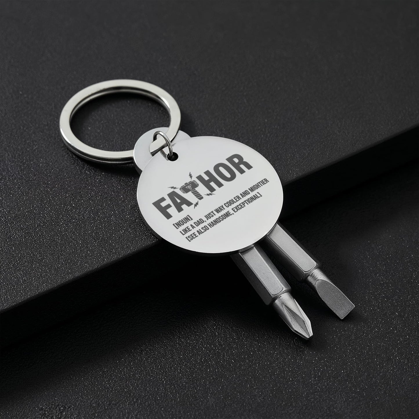 Funny Engraved Father [Fa-Thor] Definition Screwdriver Keychain | Gift For Dad on Father's Day, Birthday, Christmas and Any Occasion