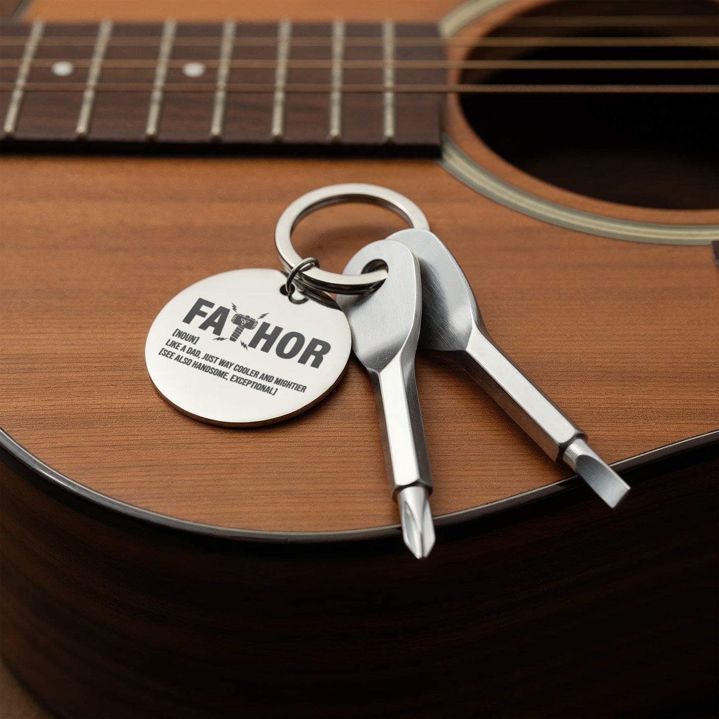 Funny Engraved Father [Fa-Thor] Definition Screwdriver Keychain | Gift For Dad on Father's Day, Birthday, Christmas and Any Occasion