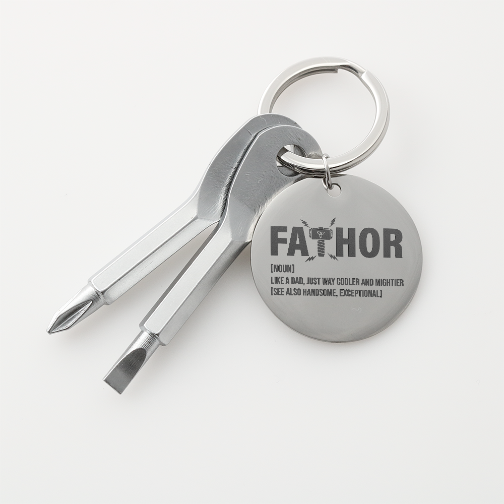 Funny Engraved Father [Fa-Thor] Definition Screwdriver Keychain | Gift For Dad on Father's Day, Birthday, Christmas and Any Occasion