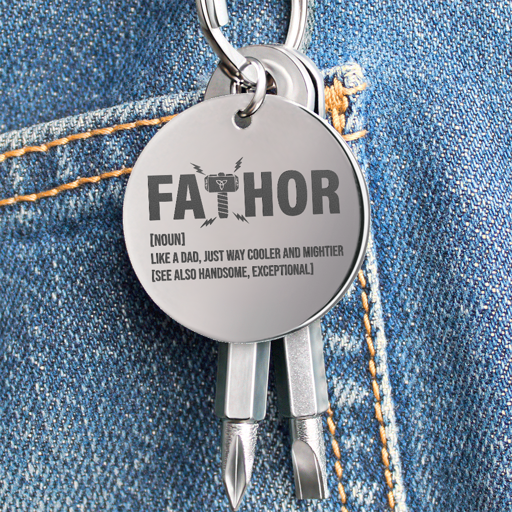 Funny Engraved Father [Fa-Thor] Definition Screwdriver Keychain | Gift For Dad on Father's Day, Birthday, Christmas and Any Occasion