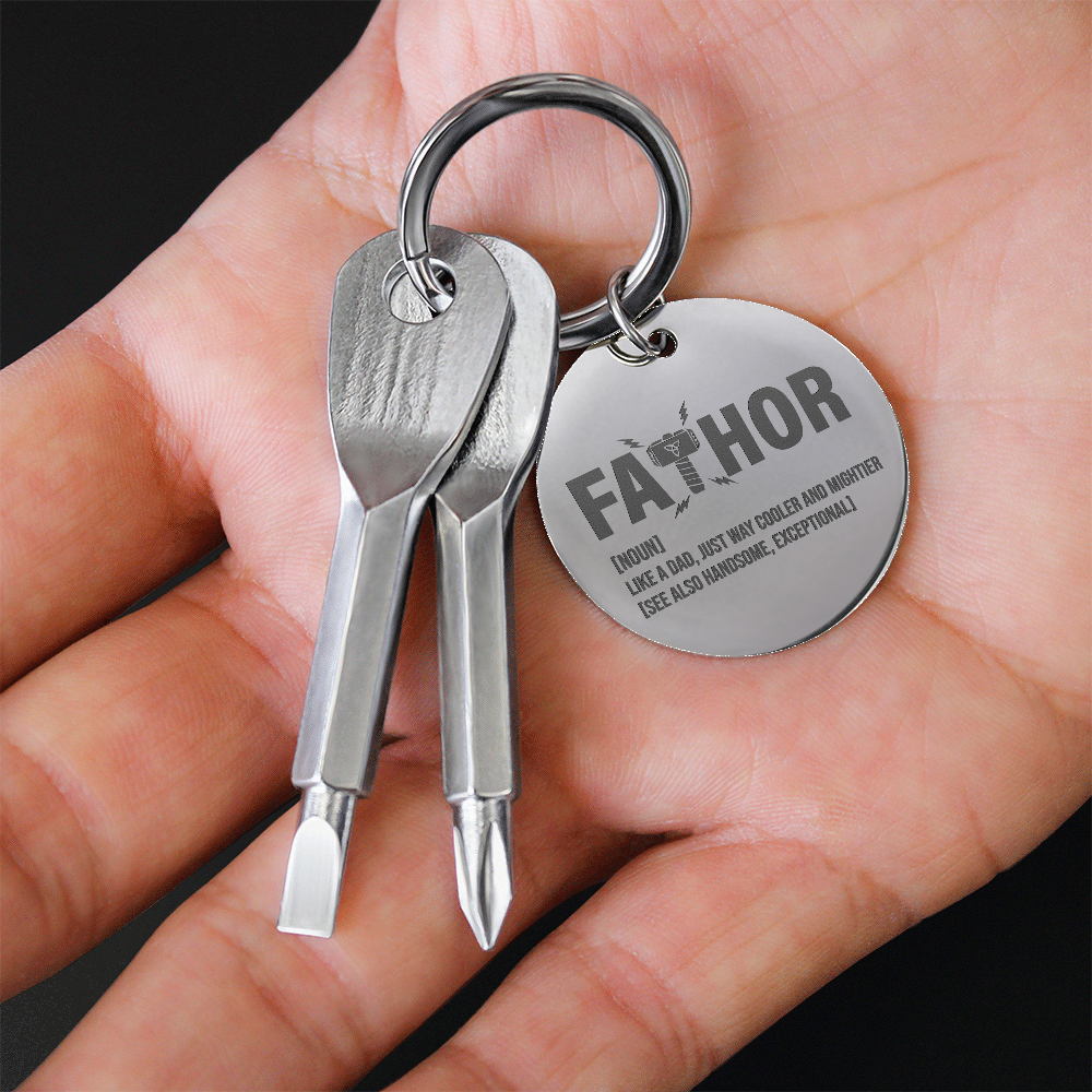 Funny Engraved Father [Fa-Thor] Definition Screwdriver Keychain | Gift For Dad on Father's Day, Birthday, Christmas and Any Occasion
