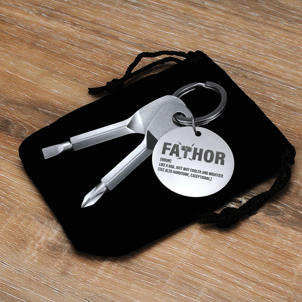 Funny Engraved Father [Fa-Thor] Definition Screwdriver Keychain | Gift For Dad on Father's Day, Birthday, Christmas and Any Occasion