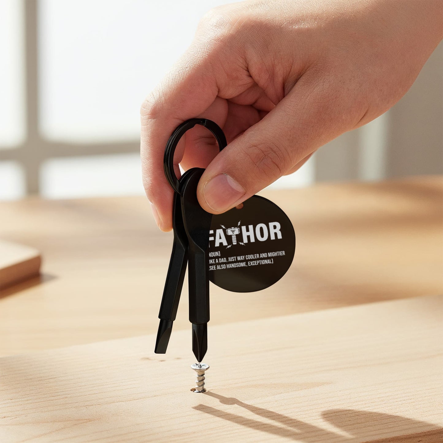 Funny Engraved Father [Fa-Thor] Definition Screwdriver Keychain | Gift For Dad on Father's Day, Birthday, Christmas and Any Occasion