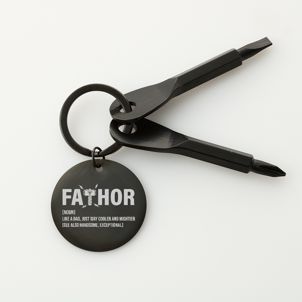 Funny Engraved Father [Fa-Thor] Definition Screwdriver Keychain | Gift For Dad on Father's Day, Birthday, Christmas and Any Occasion