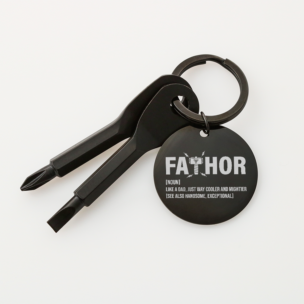 Funny Engraved Father [Fa-Thor] Definition Screwdriver Keychain | Gift For Dad on Father's Day, Birthday, Christmas and Any Occasion