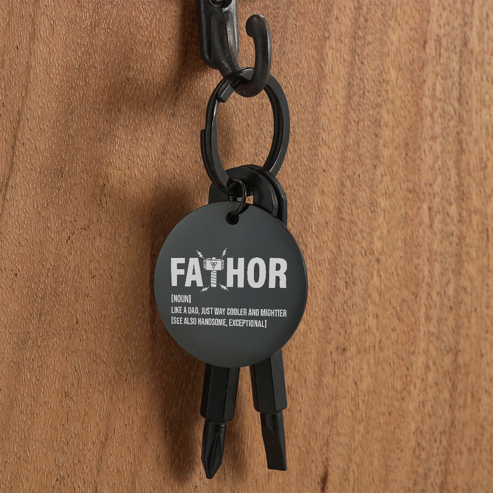 Funny Engraved Father [Fa-Thor] Definition Screwdriver Keychain | Gift For Dad on Father's Day, Birthday, Christmas and Any Occasion
