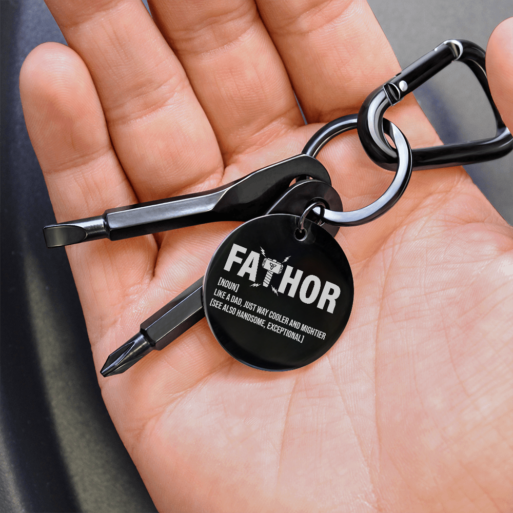 Funny Engraved Father [Fa-Thor] Definition Screwdriver Keychain | Gift For Dad on Father's Day, Birthday, Christmas and Any Occasion