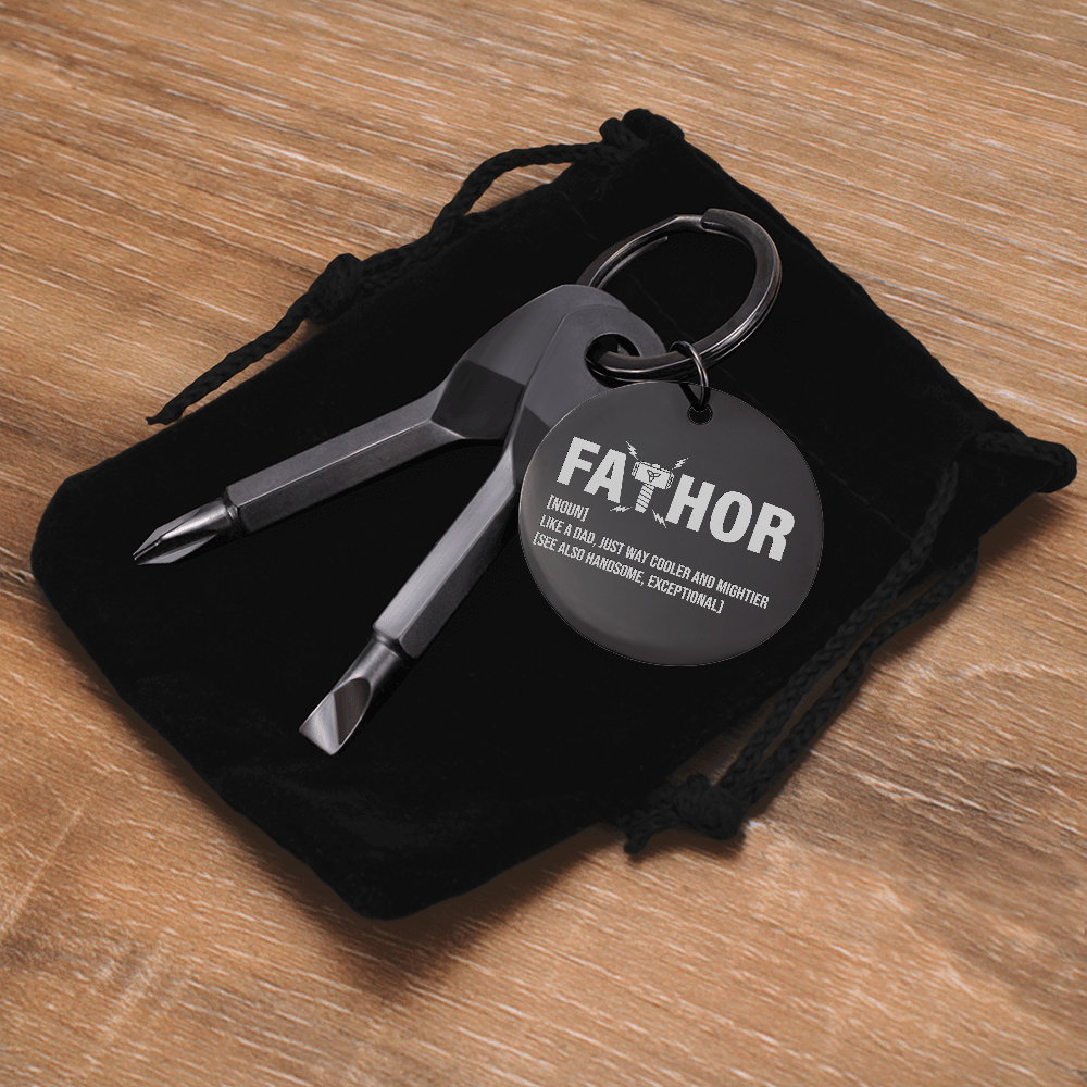 Funny Engraved Father [Fa-Thor] Definition Screwdriver Keychain | Gift For Dad on Father's Day, Birthday, Christmas and Any Occasion