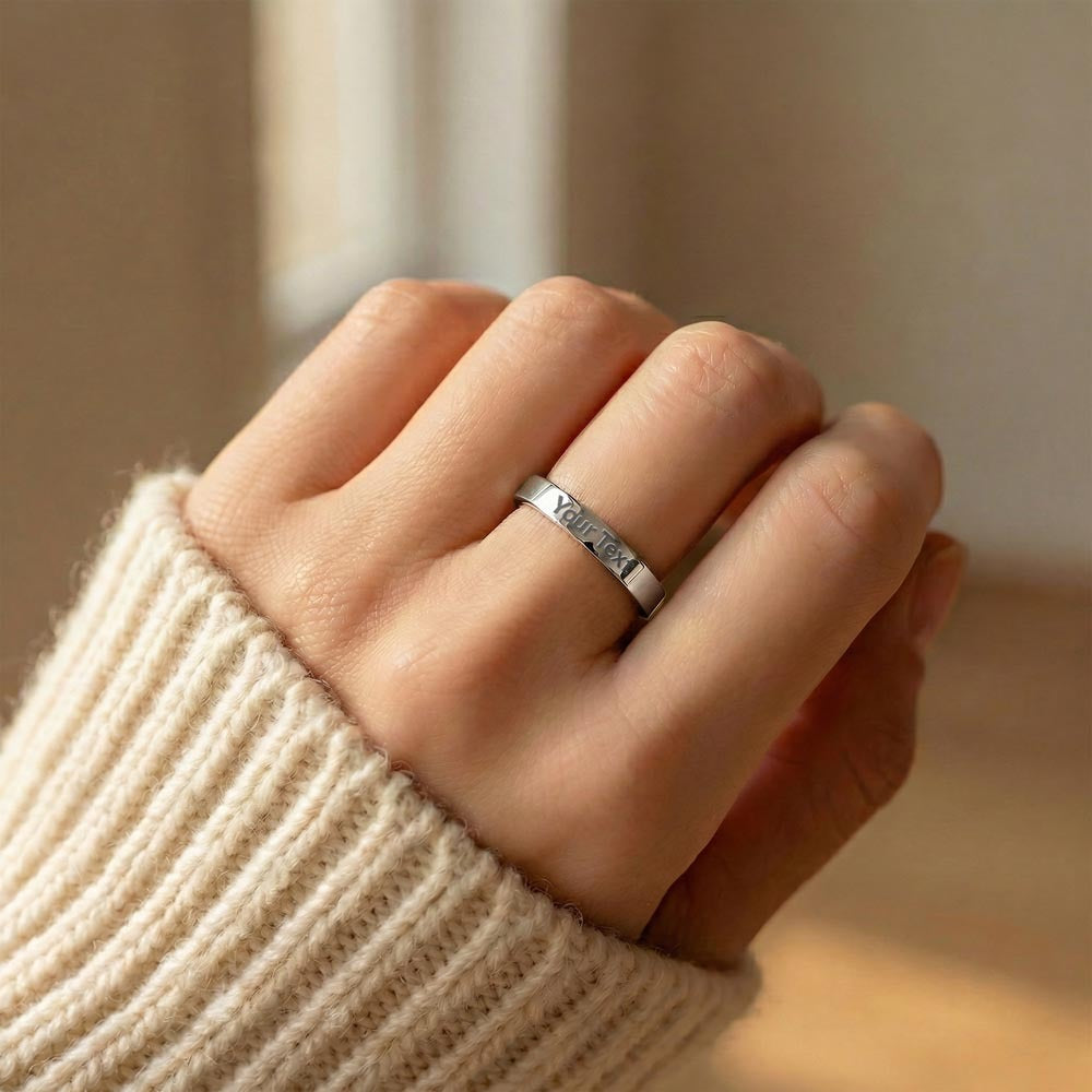 USA Flag Engraved Women's Ring | July 4th Veteran Gift Idea