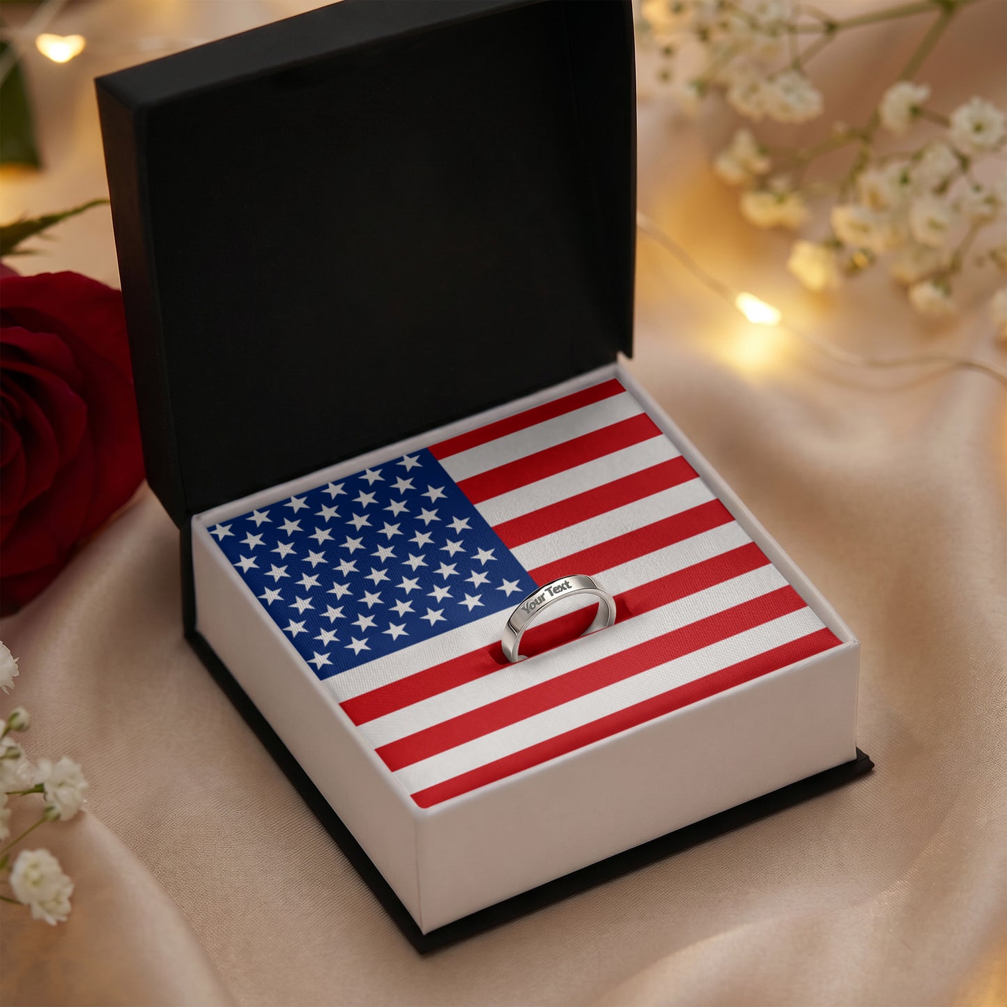 USA Flag Engraved Women's Ring | July 4th Veteran Gift Idea