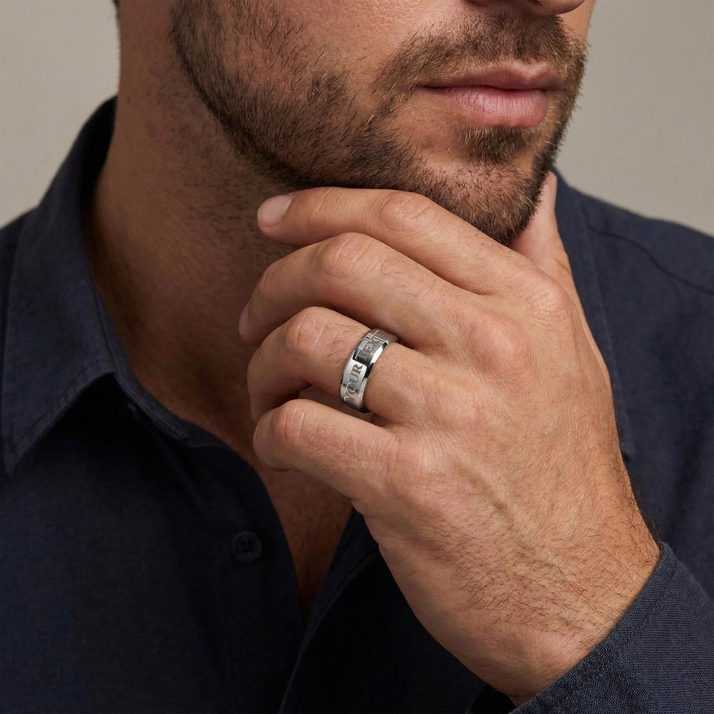 USA Flag Engraved Men's Ring | July 4th Veteran Gift Idea