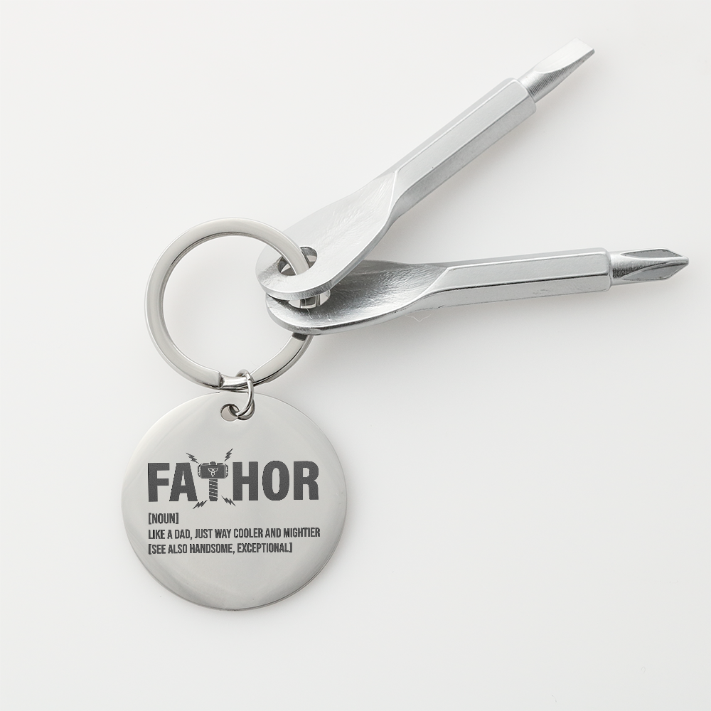 Funny Engraved Father [Fa-Thor] Definition Screwdriver Keychain | Gift For Dad on Father's Day, Birthday, Christmas and Any Occasion