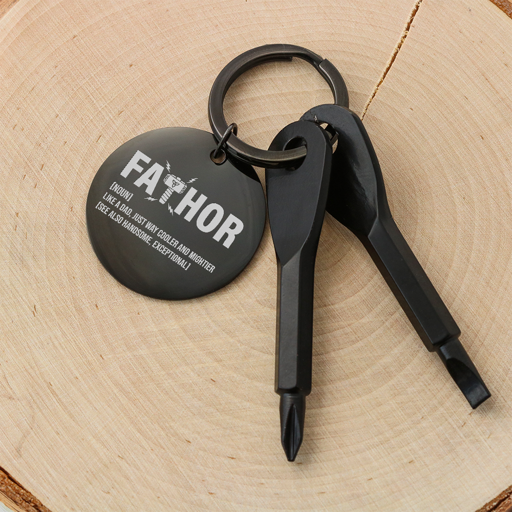 Funny Engraved Father [Fa-Thor] Definition Screwdriver Keychain | Gift For Dad on Father's Day, Birthday, Christmas and Any Occasion