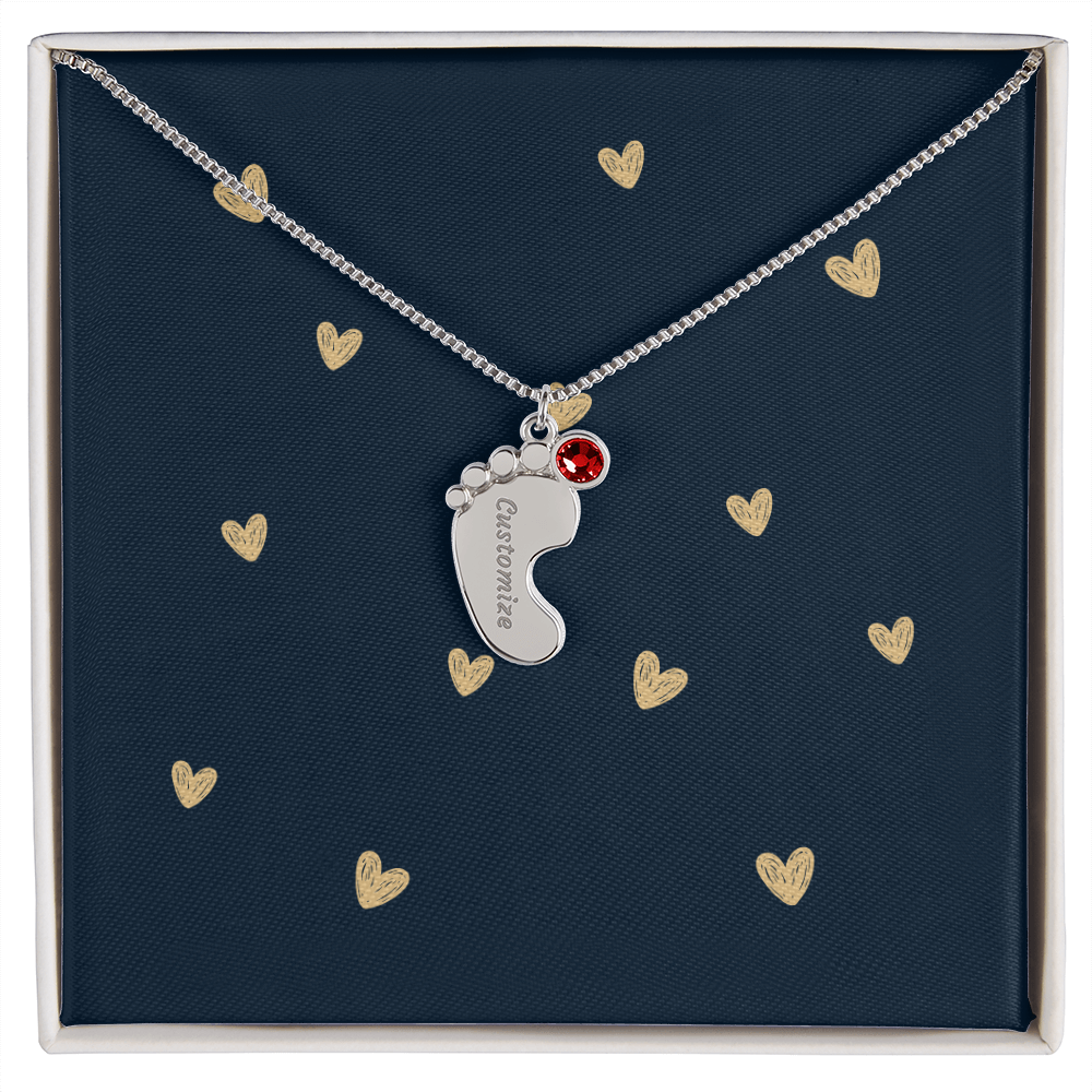 Personalized Cute Baby Feet Necklace with Birthstone | Custom Jewelry Gift Idea