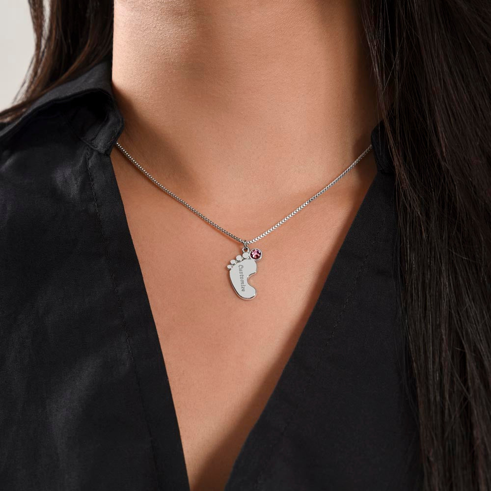 Personalized Cute Baby Feet Necklace with Birthstone | Custom Jewelry Gift Idea