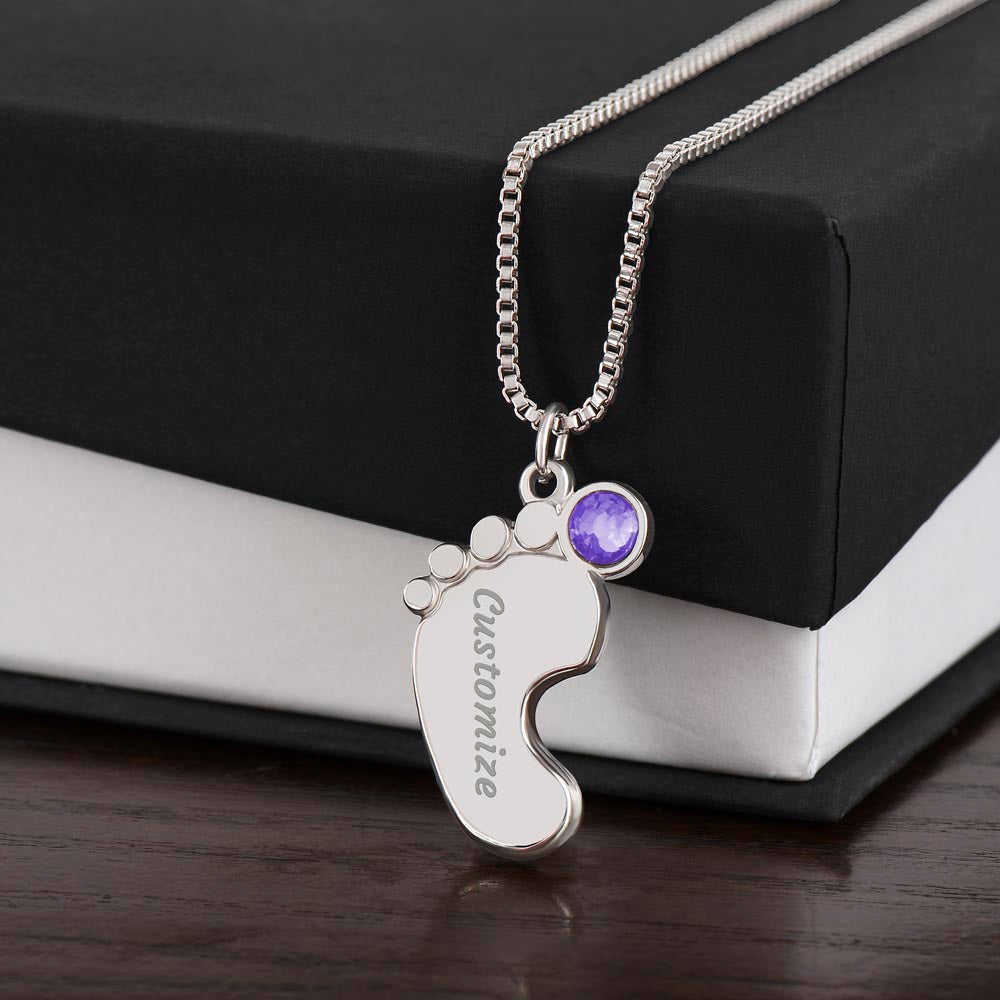 Personalized Cute Baby Feet Necklace with Birthstone | Custom Jewelry Gift Idea