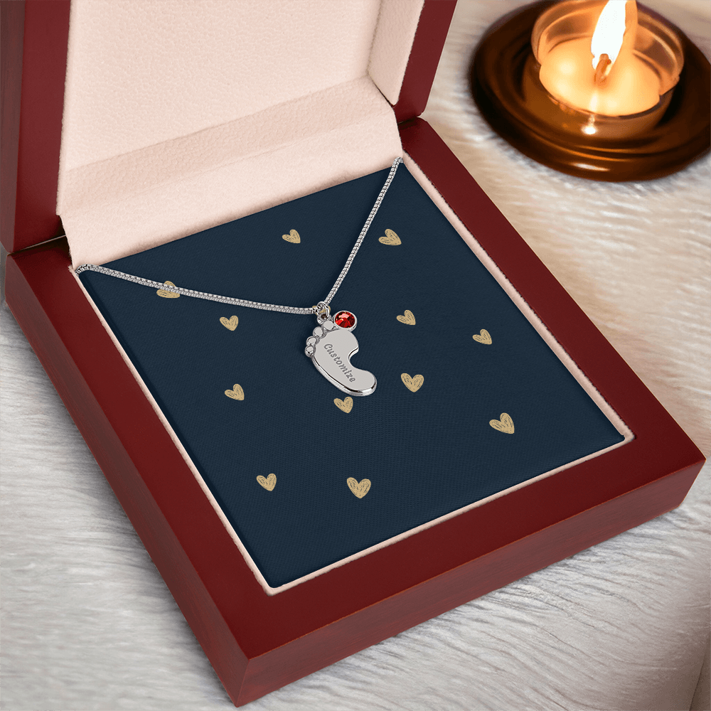 Personalized Cute Baby Feet Necklace with Birthstone | Custom Jewelry Gift Idea
