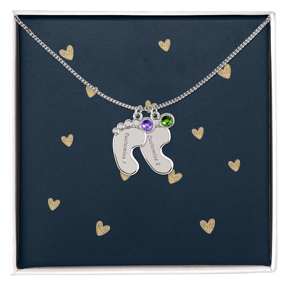 Personalized Cute Baby Feet Necklace with Birthstone | Custom Jewelry Gift Idea