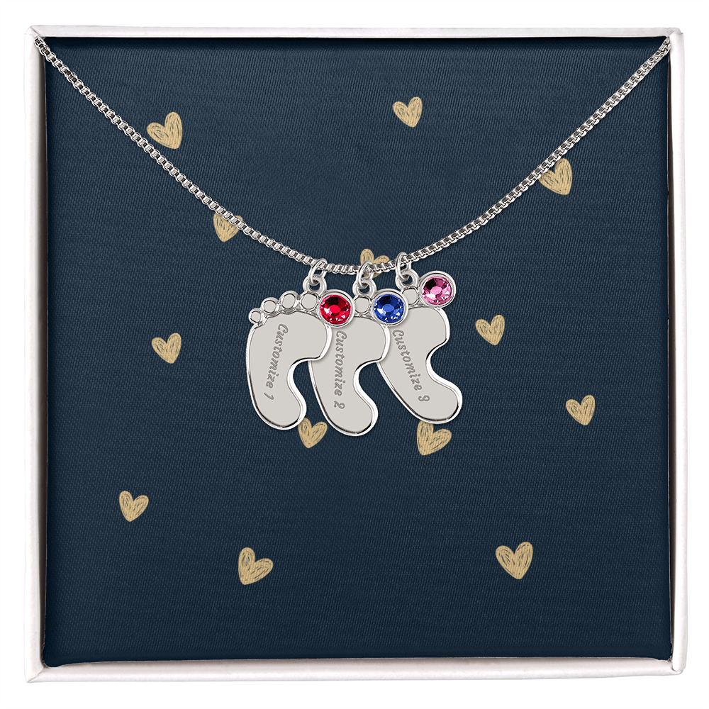 Personalized Cute Baby Feet Necklace with Birthstone | Custom Jewelry Gift Idea
