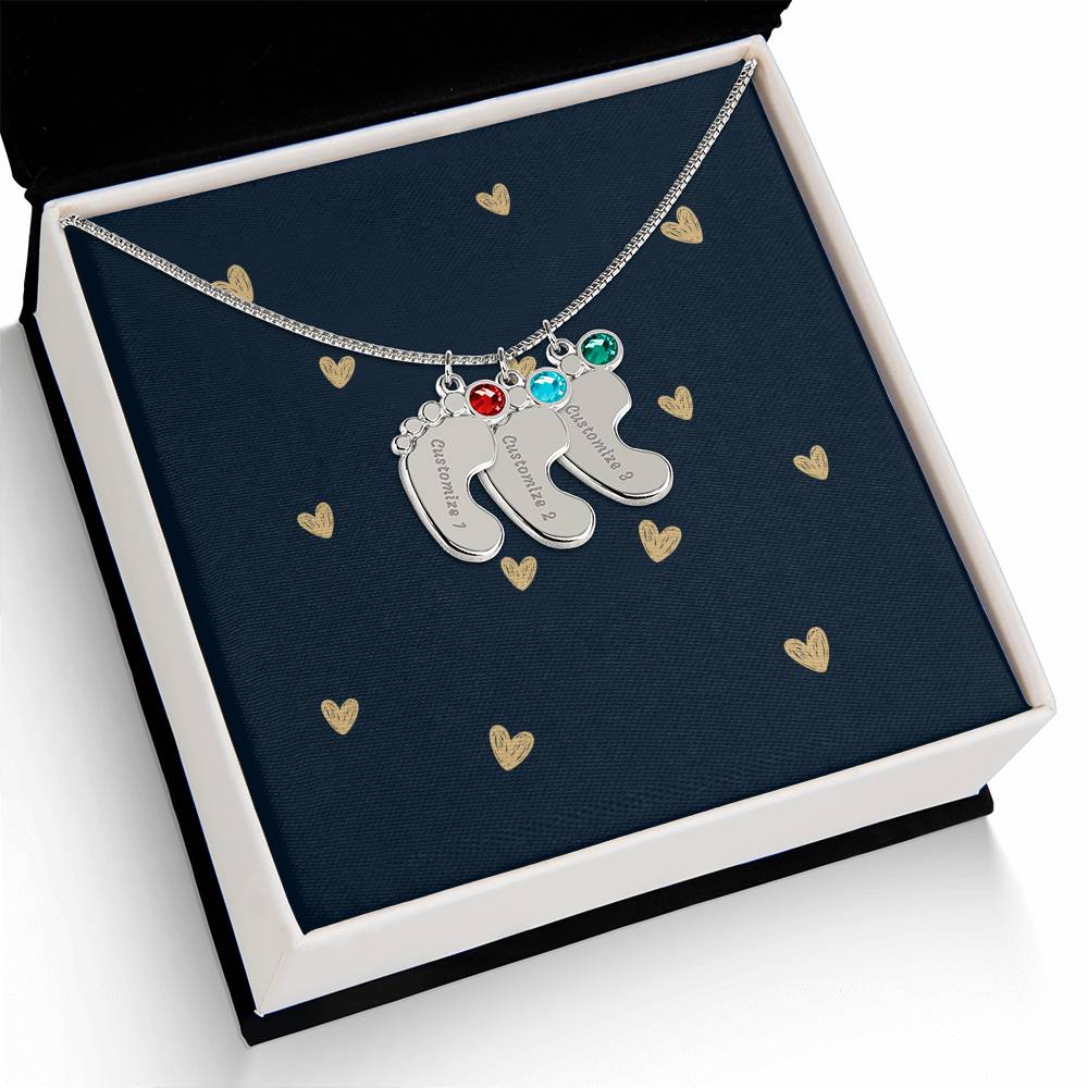 Personalized Cute Baby Feet Necklace with Birthstone | Custom Jewelry Gift Idea