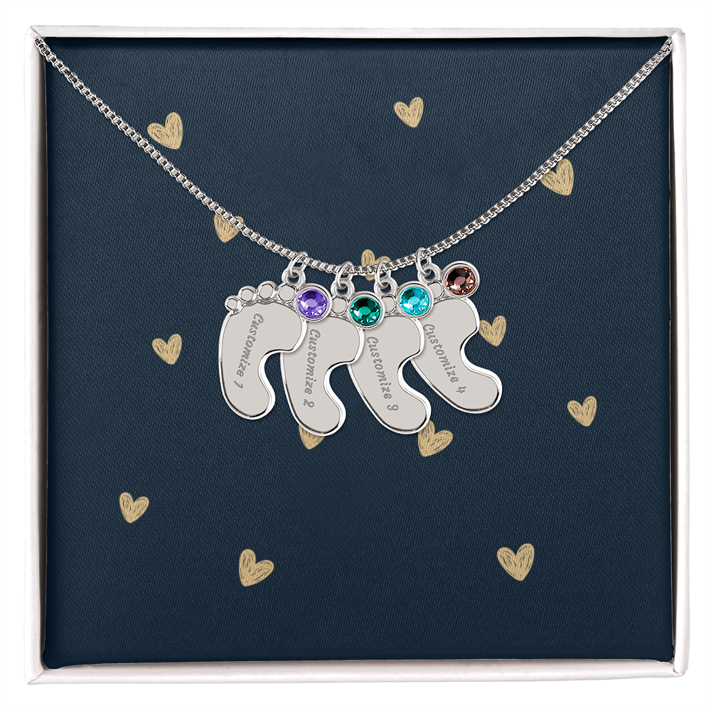 Personalized Cute Baby Feet Necklace with Birthstone | Custom Jewelry Gift Idea