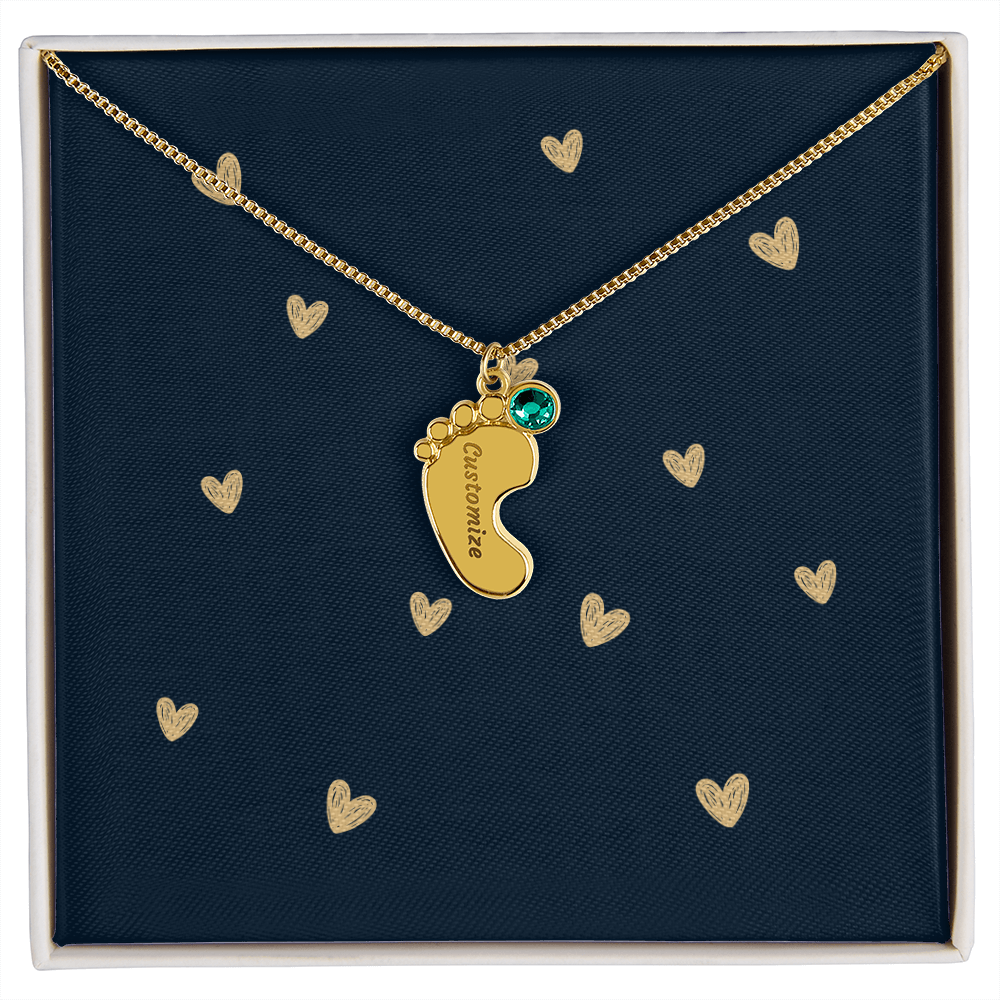 Personalized Cute Baby Feet Necklace with Birthstone | Custom Jewelry Gift Idea