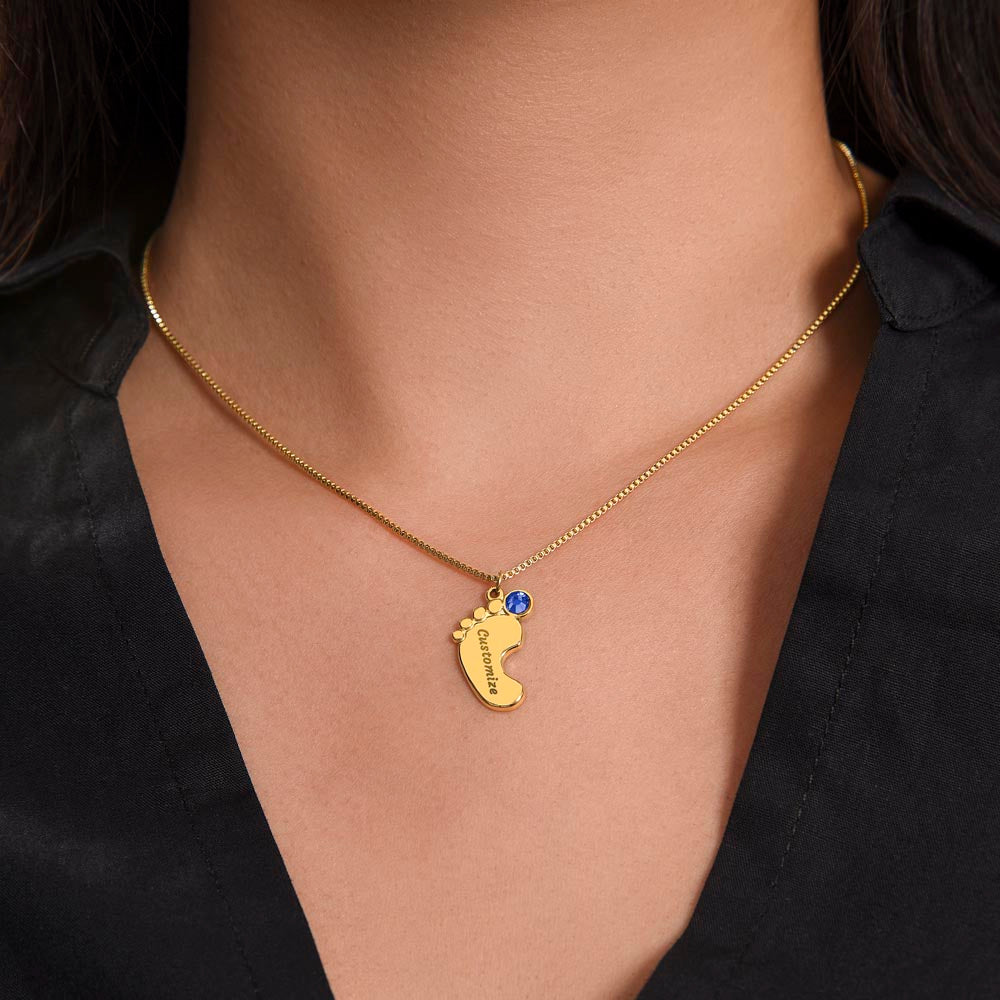 Personalized Cute Baby Feet Necklace with Birthstone | Custom Jewelry Gift Idea