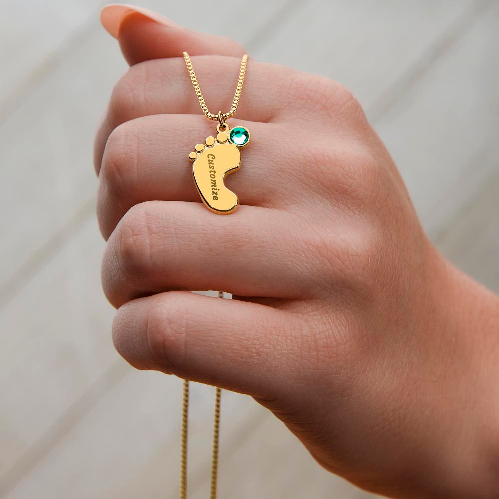 Personalized Cute Baby Feet Necklace with Birthstone | Custom Jewelry Gift Idea