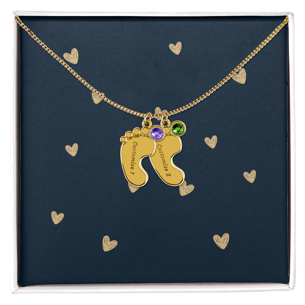 Personalized Cute Baby Feet Necklace with Birthstone | Custom Jewelry Gift Idea